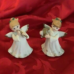 1987 Lefton Christmas Angels - one with flute and one with harp.